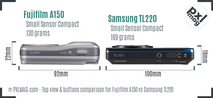 Fujifilm A150 vs Samsung TL220 top view buttons comparison