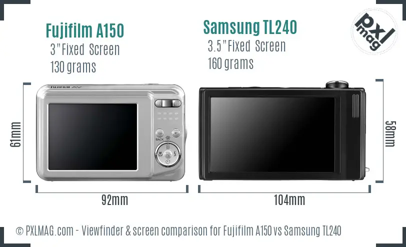 Fujifilm A150 vs Samsung TL240 Screen and Viewfinder comparison