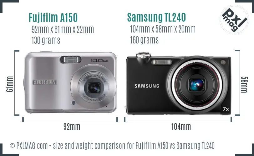 Fujifilm A150 vs Samsung TL240 size comparison