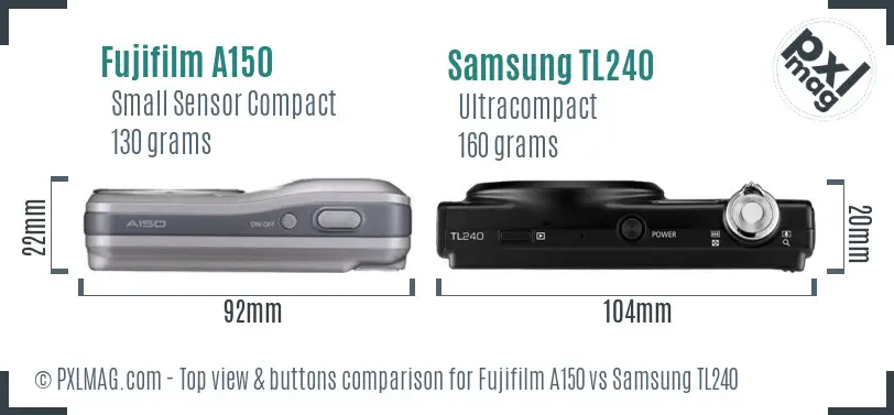 Fujifilm A150 vs Samsung TL240 top view buttons comparison