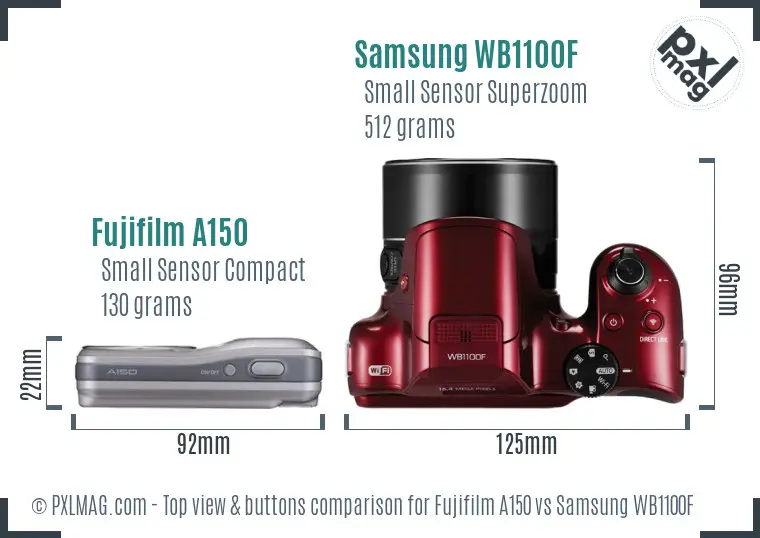 Fujifilm A150 vs Samsung WB1100F top view buttons comparison