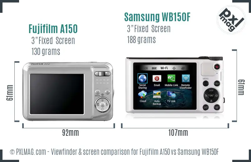 Fujifilm A150 vs Samsung WB150F Screen and Viewfinder comparison Fujifilm A150 vs Samsung WB150F Screen and Viewfinder comparison