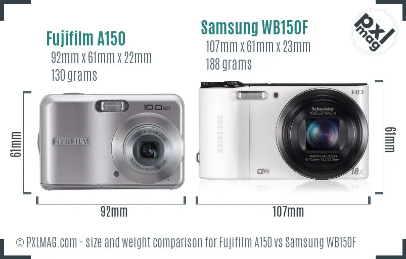 Fujifilm A150 vs Samsung WB150F size comparison Fujifilm A150 vs Samsung WB150F size comparison