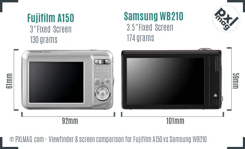 Fujifilm A150 vs Samsung WB210 Screen and Viewfinder comparison