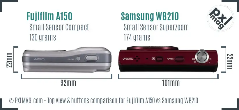 Fujifilm A150 vs Samsung WB210 top view buttons comparison