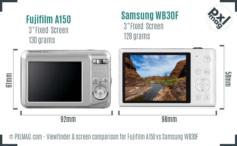 Fujifilm A150 vs Samsung WB30F Screen and Viewfinder comparison