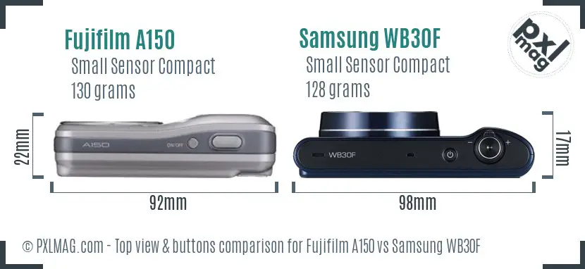 Fujifilm A150 vs Samsung WB30F top view buttons comparison