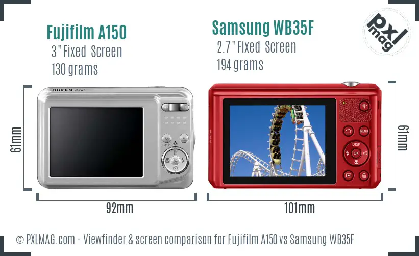 Fujifilm A150 vs Samsung WB35F Screen and Viewfinder comparison