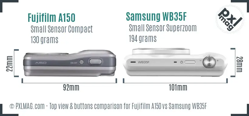 Fujifilm A150 vs Samsung WB35F top view buttons comparison
