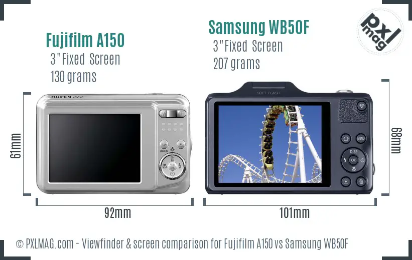 Fujifilm A150 vs Samsung WB50F Screen and Viewfinder comparison