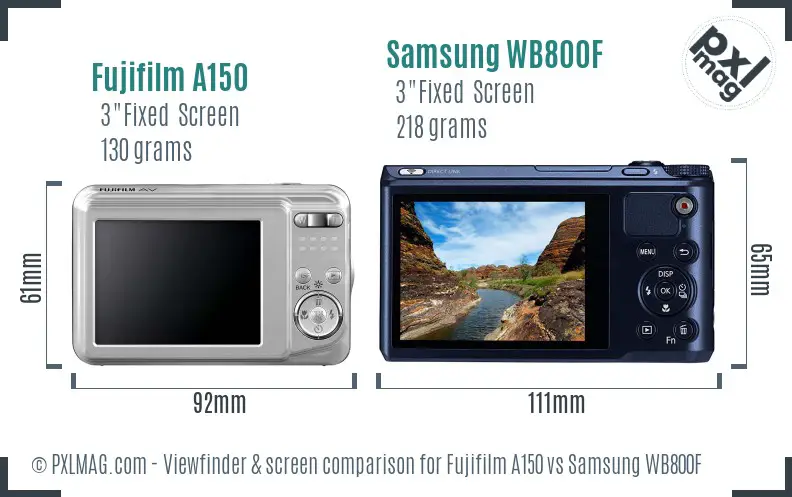 Fujifilm A150 vs Samsung WB800F Screen and Viewfinder comparison