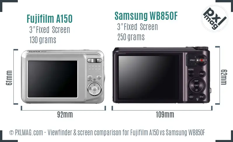 Fujifilm A150 vs Samsung WB850F Screen and Viewfinder comparison