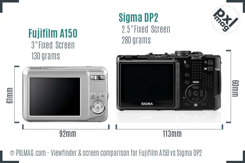 Fujifilm A150 vs Sigma DP2 Screen and Viewfinder comparison