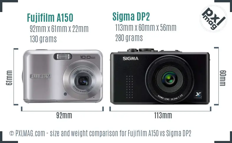 Fujifilm A150 vs Sigma DP2 size comparison