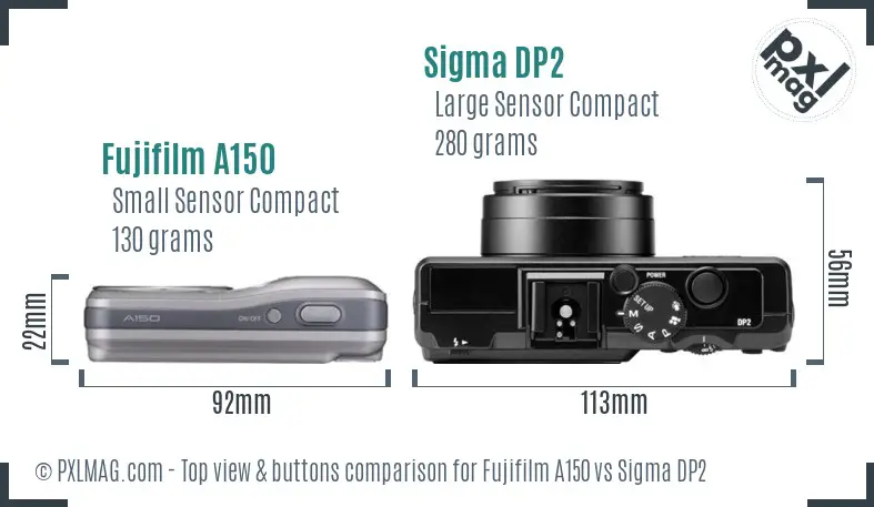 Fujifilm A150 vs Sigma DP2 top view buttons comparison