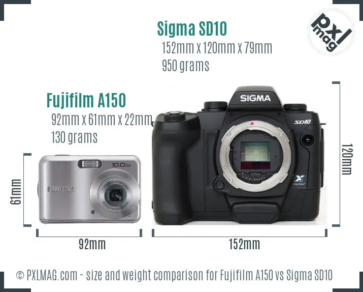 Fujifilm A150 vs Sigma SD10 size comparison