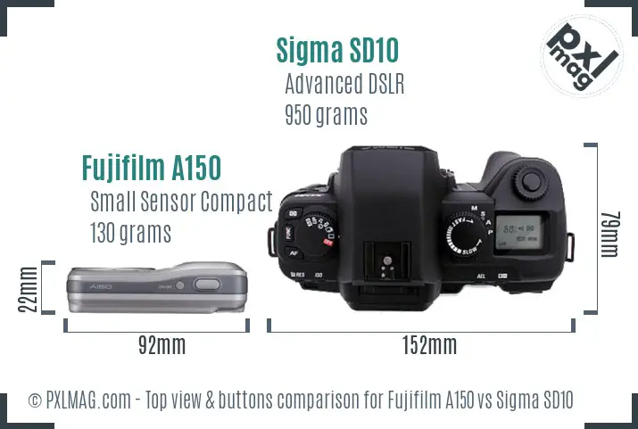 Fujifilm A150 vs Sigma SD10 top view buttons comparison