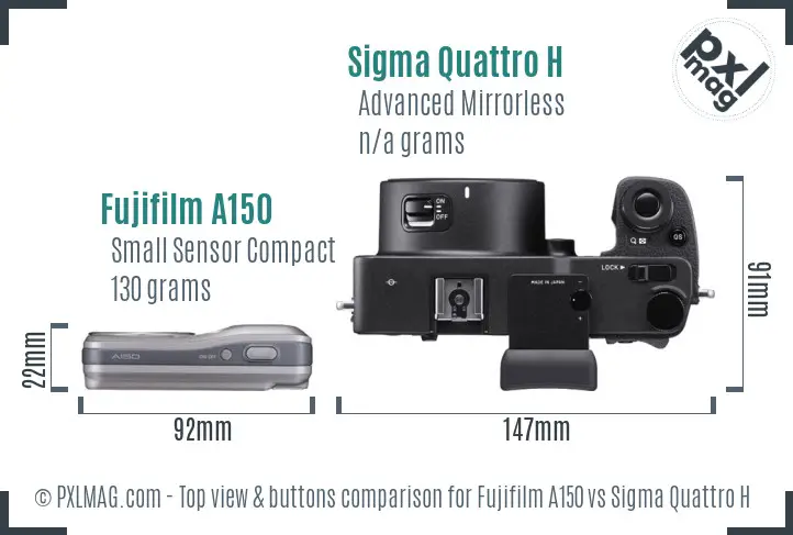 Fujifilm A150 vs Sigma Quattro H top view buttons comparison Fujifilm A150 vs Sigma Quattro H top view buttons comparison