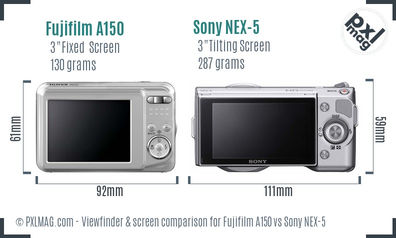 Fujifilm A150 vs Sony NEX-5 Screen and Viewfinder comparison