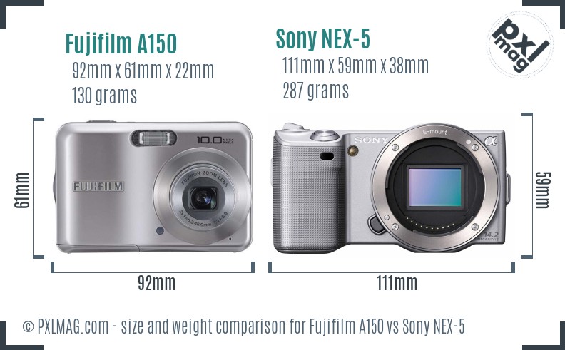 Fujifilm A150 vs Sony NEX-5 size comparison