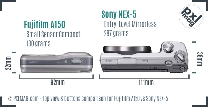 Fujifilm A150 vs Sony NEX-5 top view buttons comparison