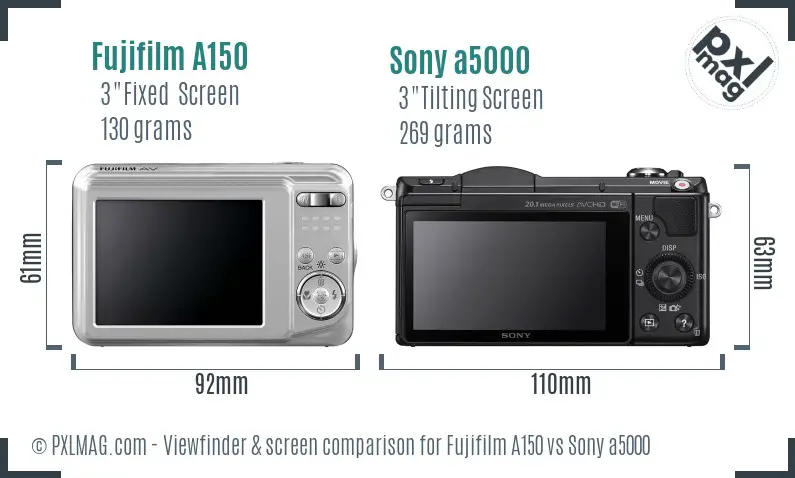 Fujifilm A150 vs Sony a5000 Screen and Viewfinder comparison