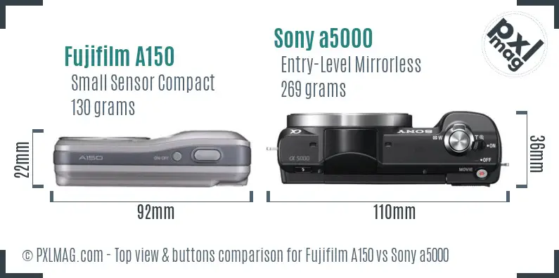 Fujifilm A150 vs Sony a5000 top view buttons comparison