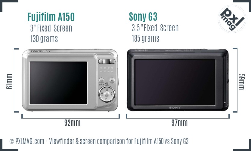 Fujifilm A150 vs Sony G3 Screen and Viewfinder comparison