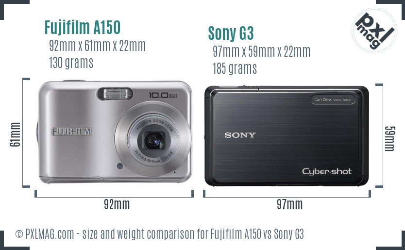 Fujifilm A150 vs Sony G3 size comparison