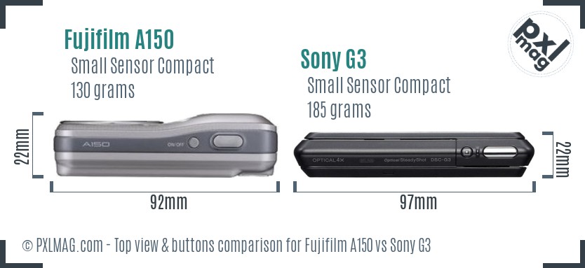 Fujifilm A150 vs Sony G3 top view buttons comparison