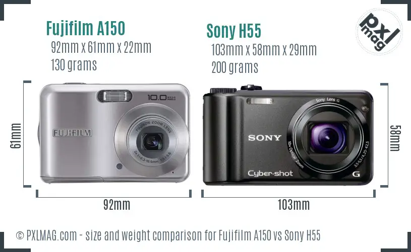 Fujifilm A150 vs Sony H55 size comparison Fujifilm A150 vs Sony H55 size comparison