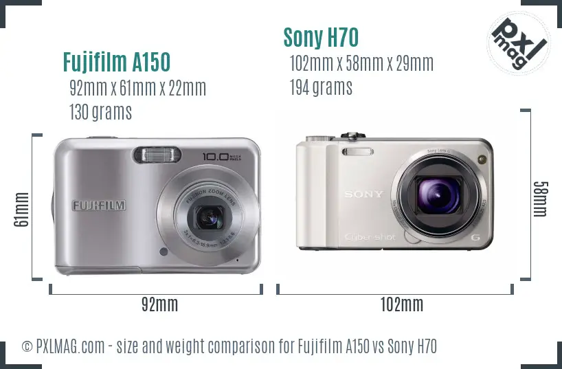 Fujifilm A150 vs Sony H70 size comparison