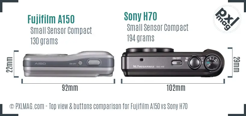 Fujifilm A150 vs Sony H70 top view buttons comparison