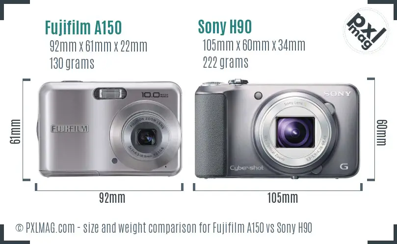 Fujifilm A150 vs Sony H90 size comparison