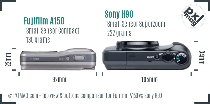Fujifilm A150 vs Sony H90 top view buttons comparison