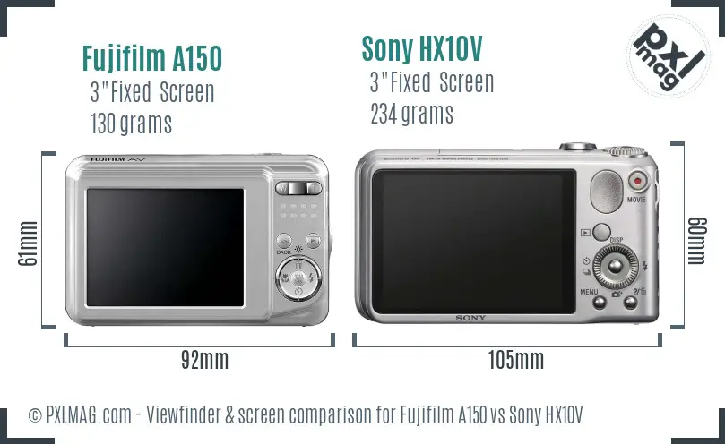 Fujifilm A150 vs Sony HX10V Screen and Viewfinder comparison