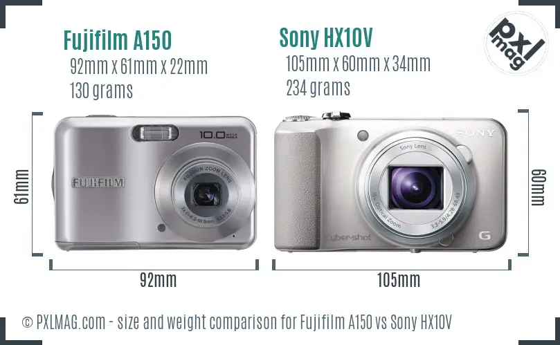 Fujifilm A150 vs Sony HX10V size comparison