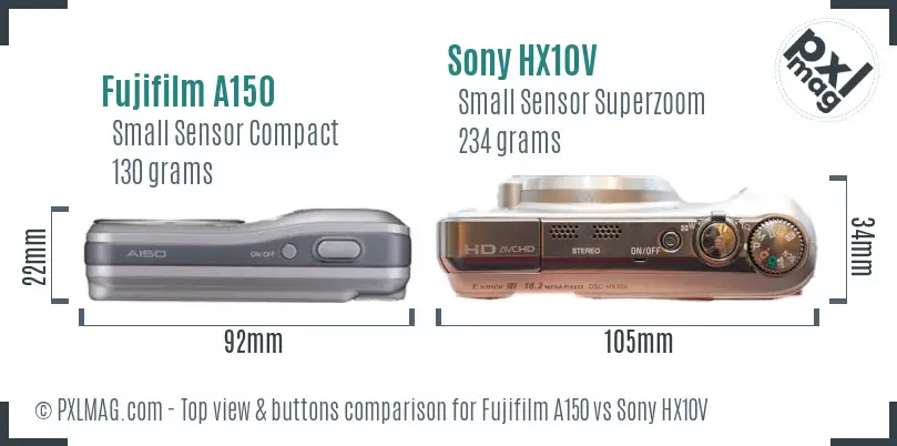 Fujifilm A150 vs Sony HX10V top view buttons comparison