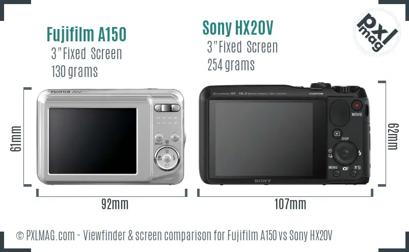 Fujifilm A150 vs Sony HX20V Screen and Viewfinder comparison