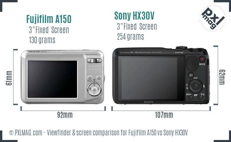 Fujifilm A150 vs Sony HX30V Screen and Viewfinder comparison