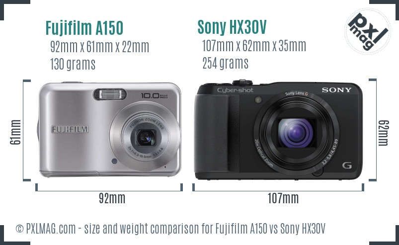 Fujifilm A150 vs Sony HX30V size comparison Fujifilm A150 vs Sony HX30V size comparison