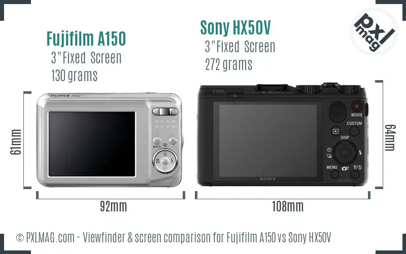 Fujifilm A150 vs Sony HX50V Screen and Viewfinder comparison