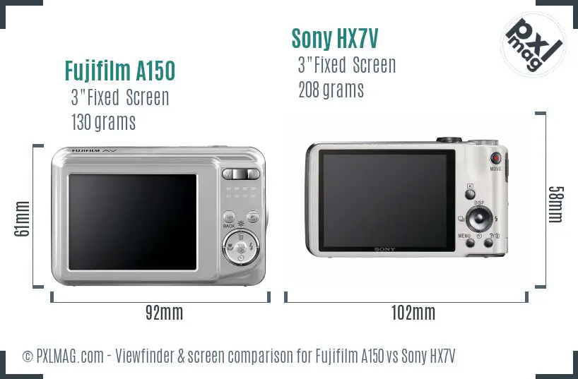 Fujifilm A150 vs Sony HX7V Screen and Viewfinder comparison