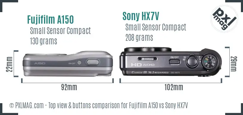 Fujifilm A150 vs Sony HX7V top view buttons comparison