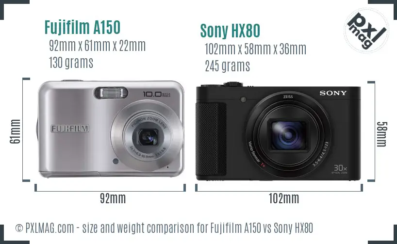 Fujifilm A150 vs Sony HX80 size comparison