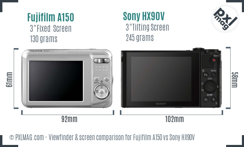 Fujifilm A150 vs Sony HX90V Screen and Viewfinder comparison