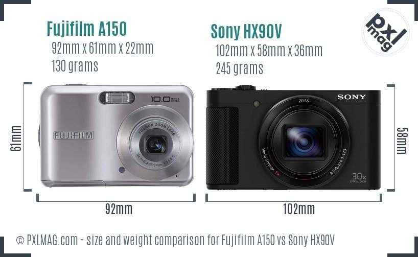 Fujifilm A150 vs Sony HX90V size comparison Fujifilm A150 vs Sony HX90V size comparison