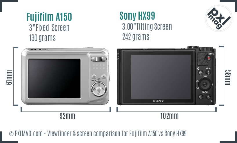 Fujifilm A150 vs Sony HX99 Screen and Viewfinder comparison