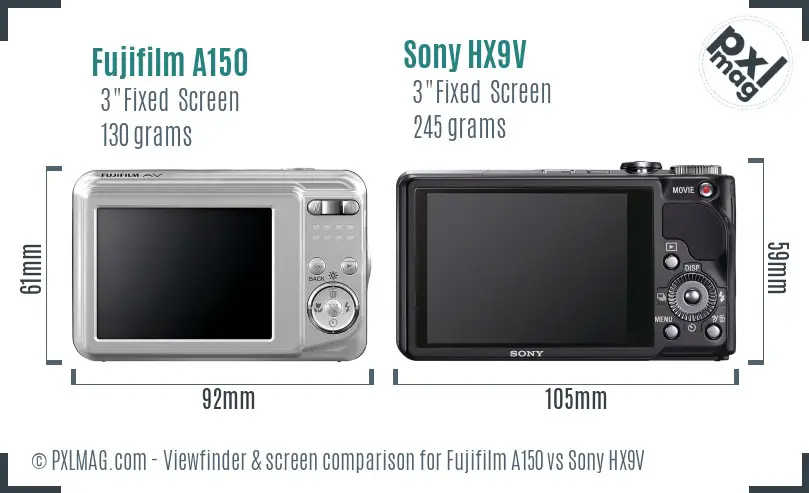 Fujifilm A150 vs Sony HX9V Screen and Viewfinder comparison