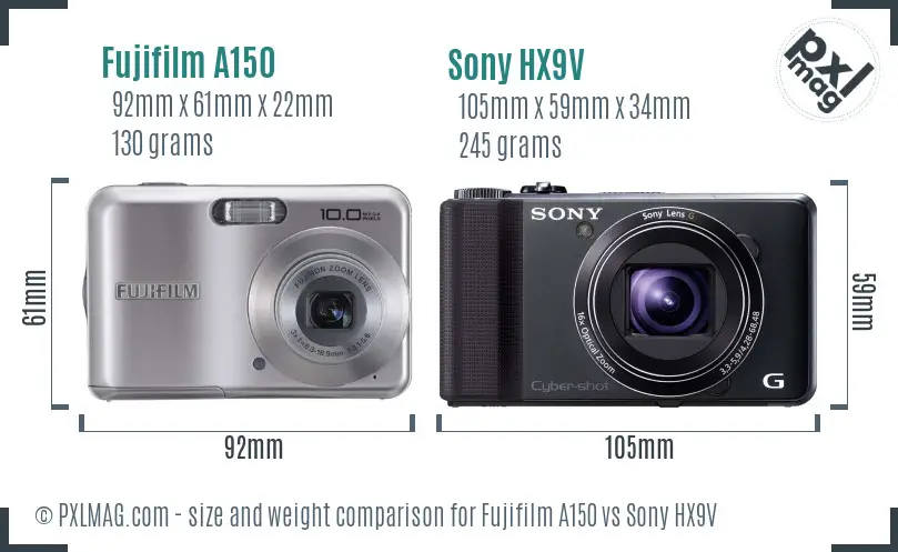 Fujifilm A150 vs Sony HX9V size comparison